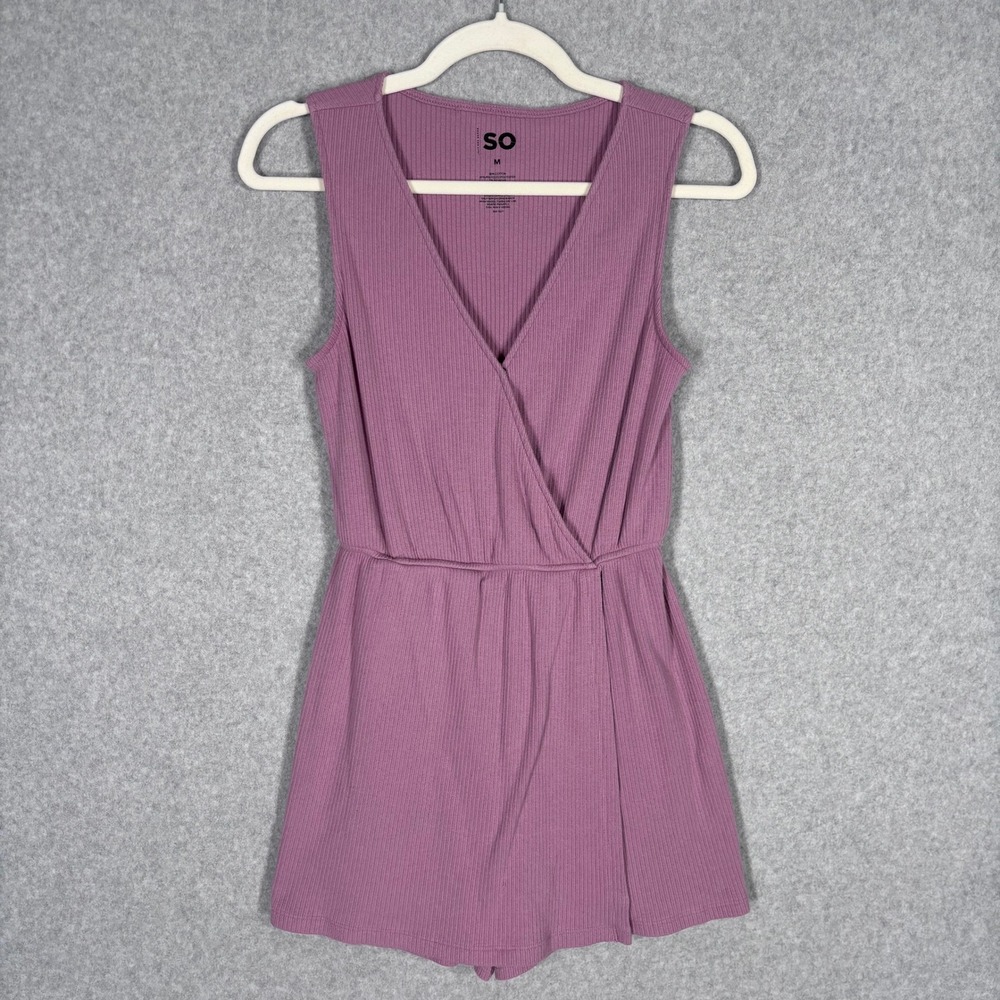 SO Skort Romper Medium Purple Ribbed Wrap Comfort Vacation Stretch‎ Jersey Knit